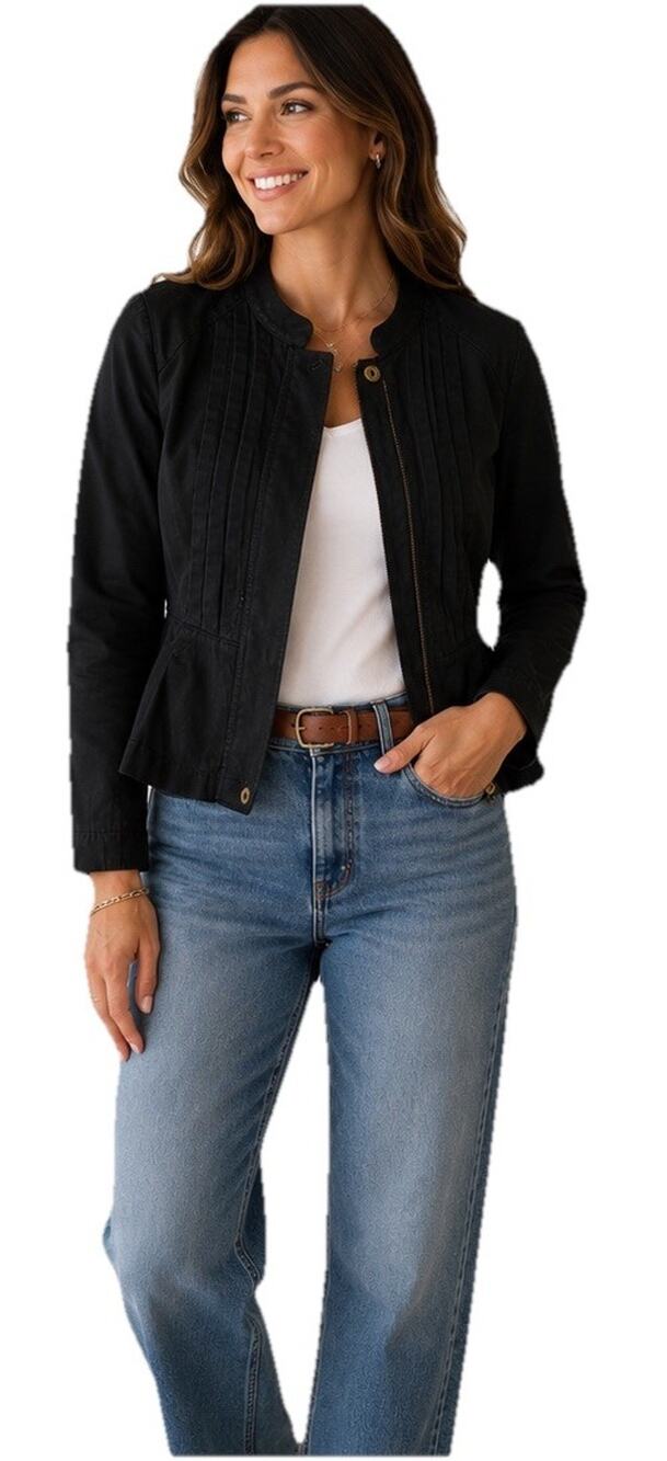 LOFT Women’s Black Peplum Jacket Size 14 Cotton Zip Front Pintuck Career